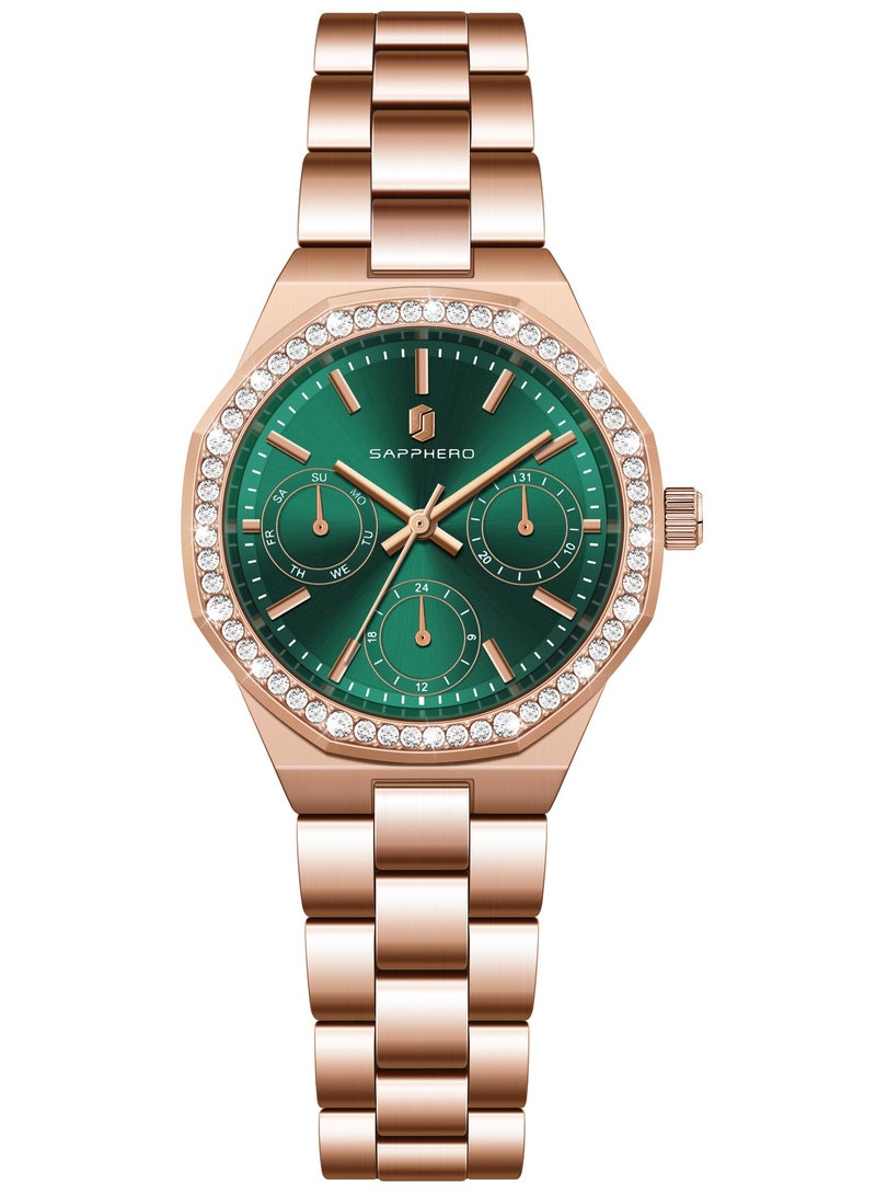 سافيرو ساعة نسائية فاخرة بسوار صغير من الفولاذ المقاوم للصدأ، وشاشة عرض، ومقاومة للماء حتى 5 ATM، وساعة كوارتز، هدية مثالية للنساء. - Image 2